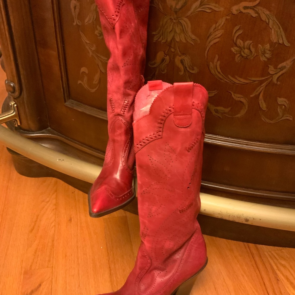 BCBGirls Red Leather Cowboy Boots